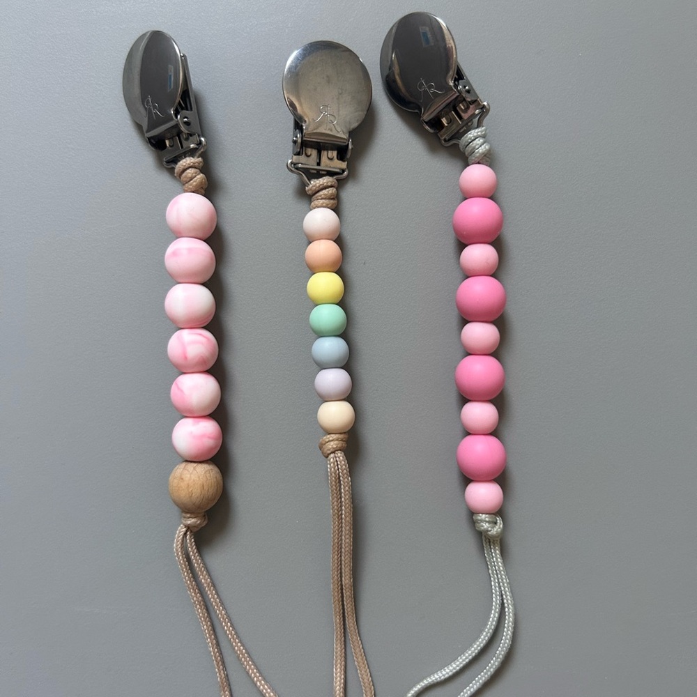 *Ryan & Rose” Pink Beaded Pacifier Clips